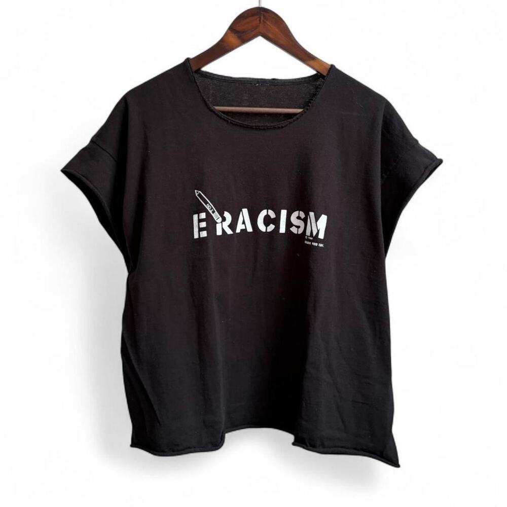 Vintage 90s Eracism Anti Racism Activist Distressed Cropped Mens M Boxy Tee